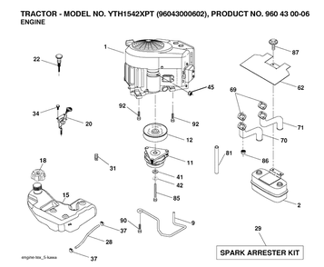 Engine Diagram and Parts List for YTH1542XP (96043000602)(2006-10) Husqvarna Lawn Tractor