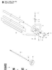 Shaft And Handle Diagram and Parts List for 325LDX 20080900001-Current Husqvarna Edger