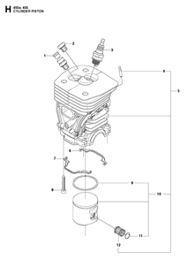 Cylinder Piston Diagram and Parts List for 455 RANCHER Husqvarna Chainsaw