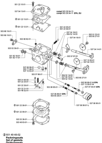Carburetor Parts Diagram and Parts List for 385 2005-03 Husqvarna Chainsaw