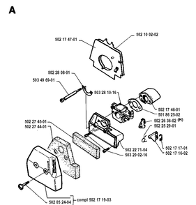Carburetor And Air Filter Diagram and Parts List for 250RX 19944000001-19954000000 Husqvarna Brush Cutter