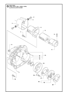 Clutch Diagram and Parts List for 335FR  Husqvarna Brush Cutter