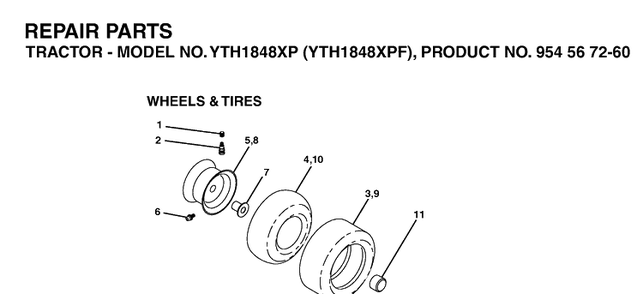 Wheels And Tires Diagram and Parts List for YTH1848XP (954567260)(2003-06) Husqvarna Lawn Tractor