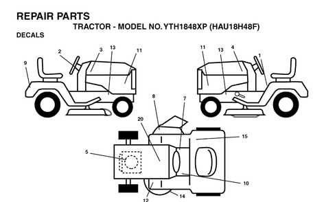 Decals Diagram and Parts List for YTH1848XP (HAU18H48F)(2004-01) Husqvarna Lawn Tractor