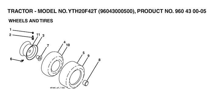 Wheels And Tires Diagram and Parts List for YTH20F42T (96043000500)(2006-02) Husqvarna Lawn Tractor
