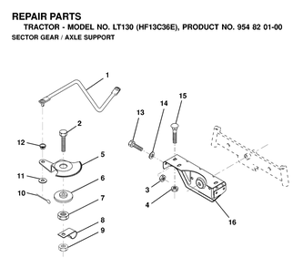 Sector Gear / Axle Support Diagram and Parts List for LT130 (954820100-E)(2000-02) Husqvarna Lawn Tractor