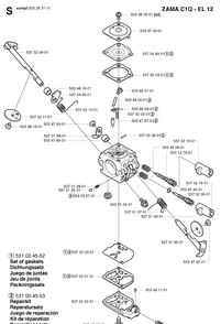 Carburetor Details Diagram and Parts List for 326C 20020500001-20023100000 Husqvarna Edger