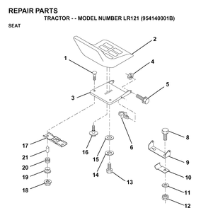 Seat Diagram and Parts List for LR121 (954140001B)(1997-01) Husqvarna Lawn Tractor