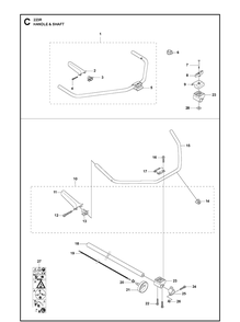 Shaft And Handle Diagram and Parts List for 223R 2011 Husqvarna Brush Cutter