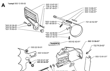 Chain Brake And Clutch Cover 2 Diagram and Parts List for 3120 20000600001-20013500000 Husqvarna Chainsaw