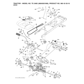 Drive Diagram and Parts List for 96043031000  Husqvarna Lawn Tractor