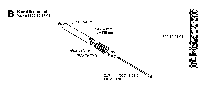 Shaft Diagram and Parts List for 323P4 20062700001 Husqvarna Pole Saw