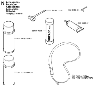 Accessories Diagram and Parts List for HA110 20040100001-20054000000 Husqvarna Hedge Trimmer