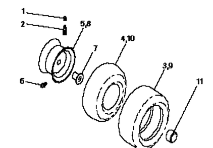 Wheels And Tires Diagram and Parts List for LTH125 (HC125H42C)(954002721)(1996-04) Husqvarna Lawn Mower