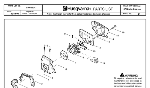 Carburetor And Air Filter Diagram and Parts List for 137 20064900001-20070100000 Husqvarna Chainsaw