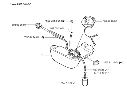 Fuel Tank Diagram and Parts List for 323L 2005-03 Husqvarna Trimmer