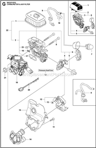 Carburetor And Air Filter Diagram and Parts List for 562XPG  Husqvarna Chainsaw