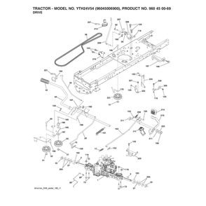 Drive Diagram and Parts List for 96045006900  Husqvarna Lawn Tractor
