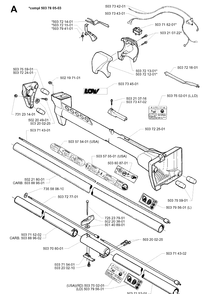 Shaft And Handle Diagram and Parts List for 225R 19962200001-19970500000 Husqvarna Brush Cutter