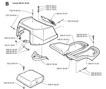 Hood Diagram and Parts List for RIDER970HST 1998-03 Husqvarna Lawn Mower