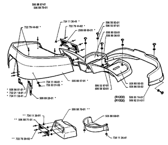 Cover Assembly Diagram and Parts List for R1000 1995-03 Husqvarna Lawn Tractor