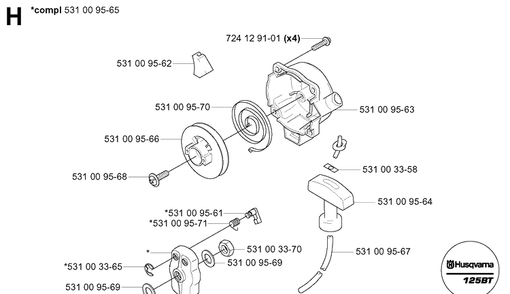 Starter Diagram and Parts List for 125BT (TH026D-AC57)(20041800001-Current) Husqvarna Leaf Blower / Vacuum