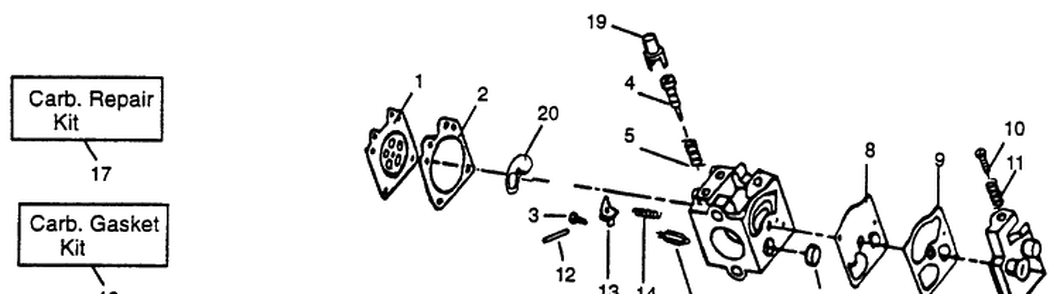 Carburetor Diagram and Parts List for 132HBV 1996-01 Husqvarna Leaf Blower / Vacuum