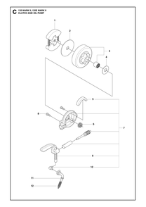 Clutch And Oil Pump Diagram and Parts List for 1202020  Husqvarna Chainsaw