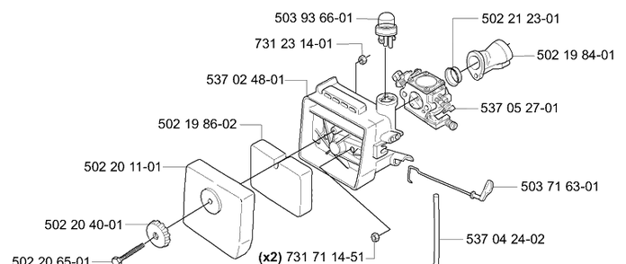 Air Filter/Carburetor Diagram and Parts List for 232L 2006-04 Husqvarna Trimmer