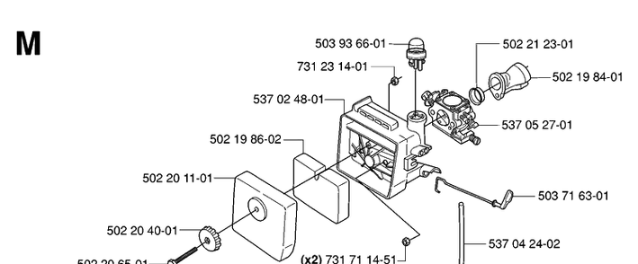 Carburetor And Air Filter Diagram and Parts List for 232R 20061400001-20144900000 Husqvarna Brush Cutter