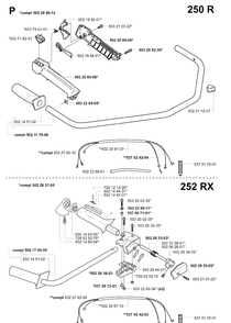 Handle And Controls Diagram and Parts List for 252RX 20011800001-20023100000 Husqvarna Brush Cutter