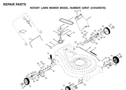 Drive Diagram and Parts List for 54 2001-03 Husqvarna Lawn Mower