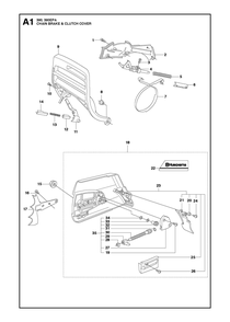 Chain Brake And Clutch Cover Diagram and Parts List for 390XP-390XPG 390 XP W - 390 XP GW Husqvarna Chainsaw