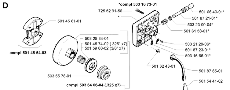 Clutch And Oil Pump Diagram and Parts List for 257 19980900001-19992300000 Husqvarna Chainsaw