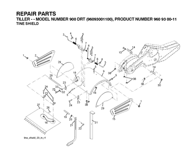 Tine Shield Diagram and Parts List for DRT900 (96093001101)(2010-10) Husqvarna Cultivator