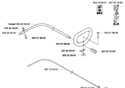 Shaft/Tube/Handle (323 C And 325 C) Diagram and Parts List for 325C (CX)(2002-01) Husqvarna Trimmer