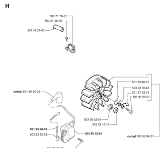 Electrical Diagram and Parts List for 261 19992300001-Current Husqvarna Chainsaw