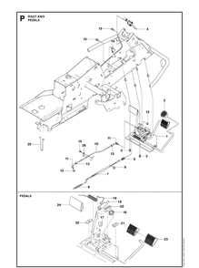Pedals Diagram and Parts List for R322T AWD Husqvarna Lawn Mower