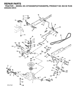 Drive Diagram and Parts List for GTH2548XP-GTH2548XPB 2003-05 Husqvarna Lawn Tractor