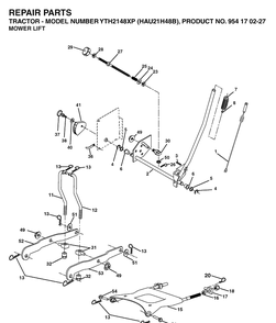 Mower Lift / Deck Lift Diagram and Parts List for YTH2148XP (HAU21H48B)(2005-01) Husqvarna Lawn Tractor