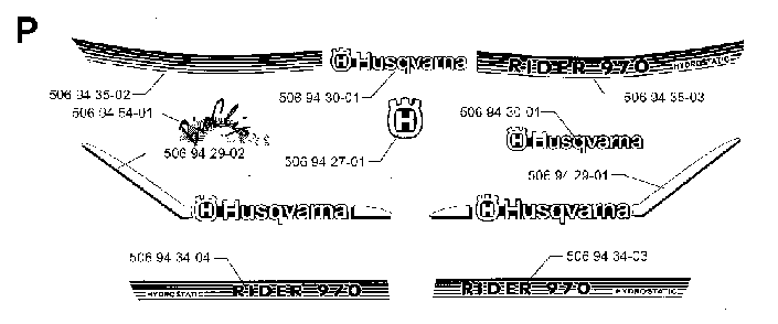 Decals Diagram and Parts List for RIDER970HSTBIOCLIP 1997-02 Husqvarna Lawn Tractor