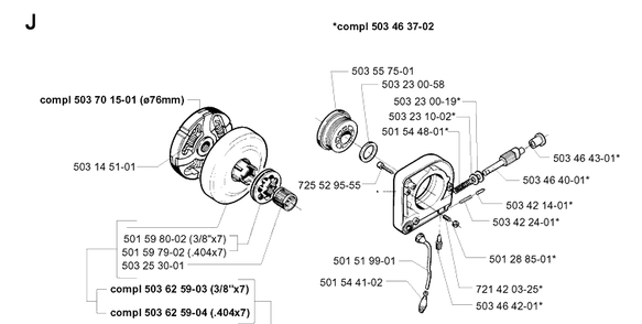 Clutch And Oil Pump Diagram and Parts List for 394XP 19980900001-Current Husqvarna Chainsaw