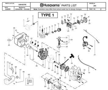 Engine Diagram and Parts List for 24C 20040100001-20050600000 Husqvarna Edger