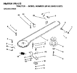 Drive Diagram and Parts List for LR110 (954001232C)(1995-08) Husqvarna Lawn Tractor