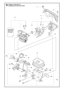 Carburetor And Air Filter Diagram and Parts List for 545GMARKII  Husqvarna Chainsaw