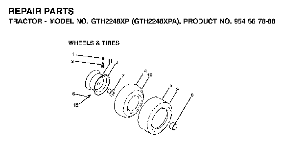 Wheels And Tires Diagram and Parts List for GTH2248XP (GTH2248 XPA, 954567888)(2002-01) Husqvarna Lawn Tractor