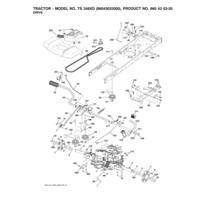 Drive Diagram and Parts List for 96043032000  Husqvarna Lawn Tractor