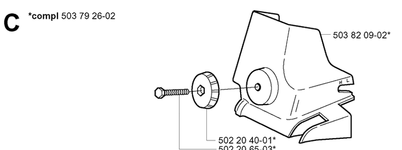 Air Filter Cover Diagram and Parts List for 338XPT 20034400001-20051000000 Husqvarna Chainsaw
