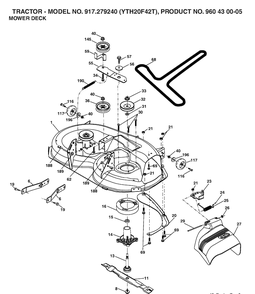 Mower Deck / Cutting Deck Diagram and Parts List for YTH20F42T (917279240)(2006-02) Husqvarna Lawn Tractor
