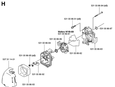 Carburetor And Air Filter Diagram and Parts List for 324HDA55 (X-SERIES)(20053600001-Current) Husqvarna Hedge Trimmer
